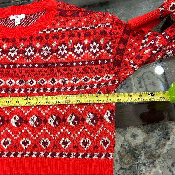 NWOT BP Cropped Sweater Crew Neck Pullover Red Yin Yang Hearts Fair Isle - Picture 7 of 9